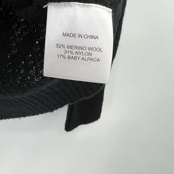 Quince Women's Black Baby Alpaca-Merino Wool Diamond Stitch Crew Neck Sweater S - Picture 2 of 5